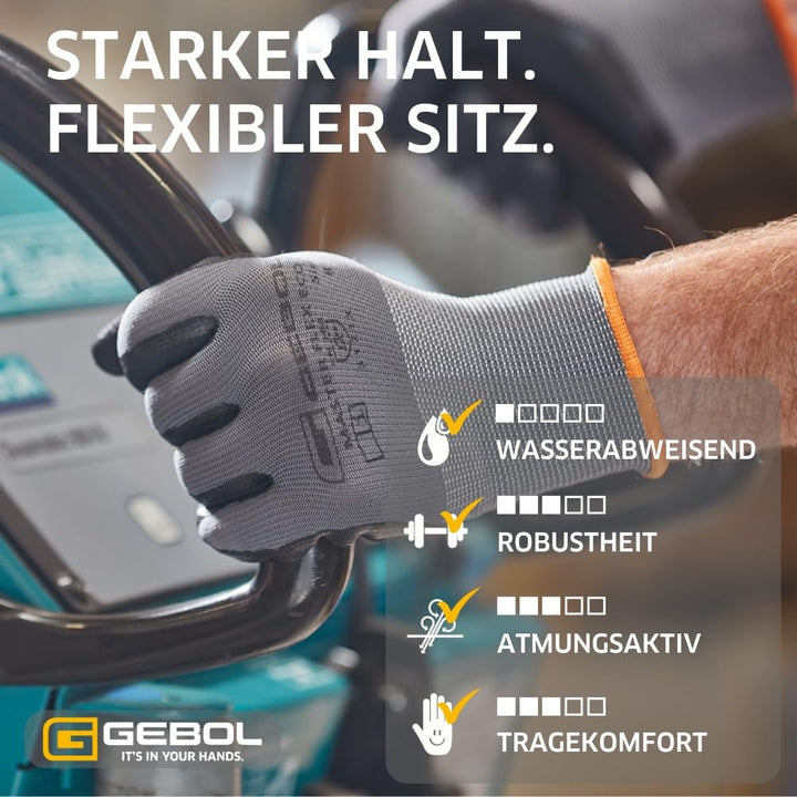 Gebol Master Flex Eco 12er Set | Arbeitshandschuhe mit Nitril-Beschichtung | sicherer Griff | Nitril
