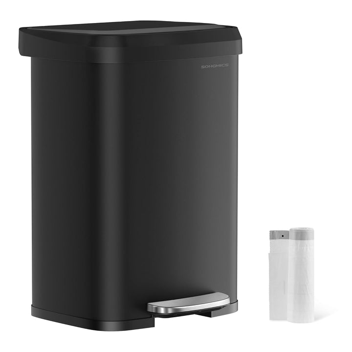 SONGMICS Mülleimer Küche, 50 Liter Abfalleimer, Tretmülleimer aus Metall, mit Deckel, hoch, schmal u