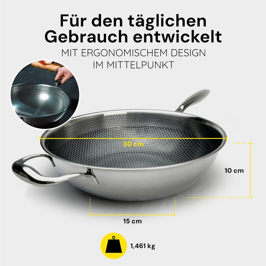 MISO Wokpfanne 30 cm Diamond Dust Keramikbeschichtete | Wokpfanne Induktion – PFOA-frei, kratzfest,