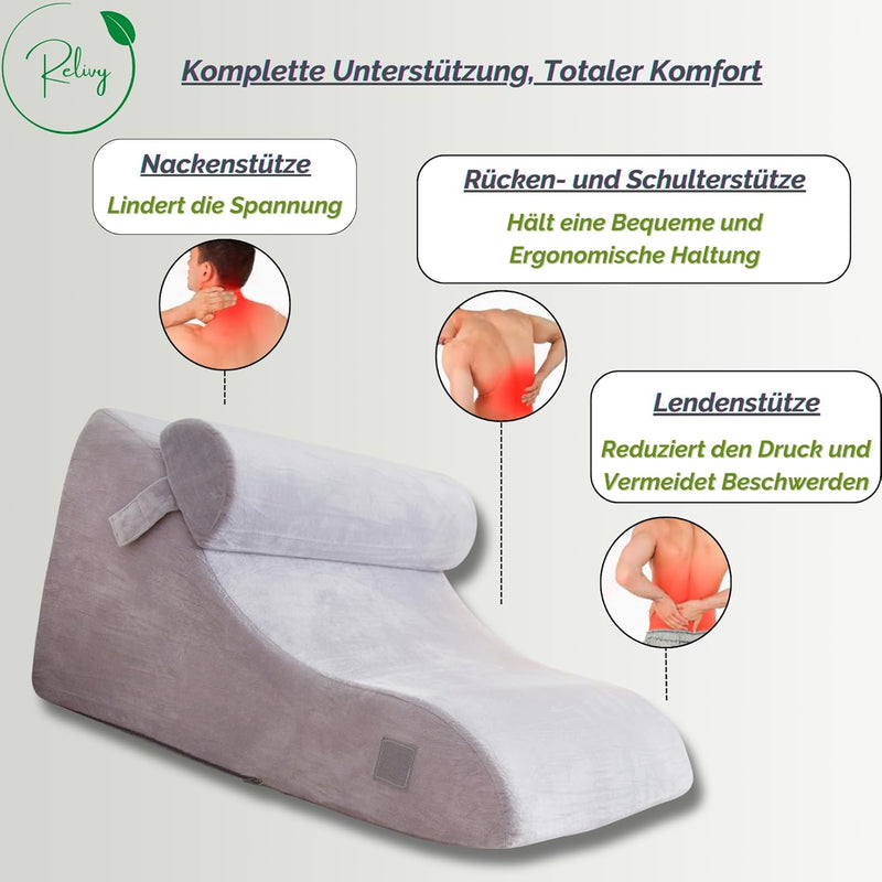 RELIVY - Lesekissen für Bett und Sofa, Ergonomisches Keilkissen, Rückenkissen, Lesekissen aus Memory