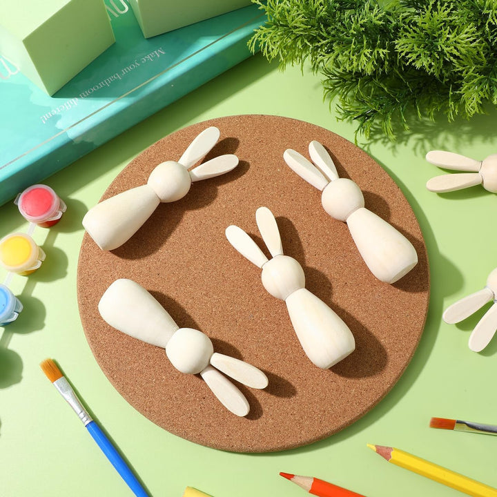 Veemoon 10 Unbemalte Holzhasen-figuren zum Selbermachen, Unbemalte Hasenfiguren aus Naturholz, Oster