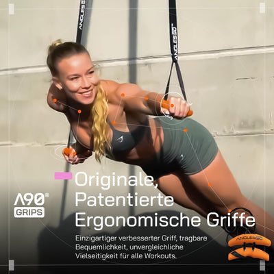 Angles90 Grips - dynamische Fitness Griffe befestigbar an Klimmzugstangen, Langhanteln, Latzug Masch