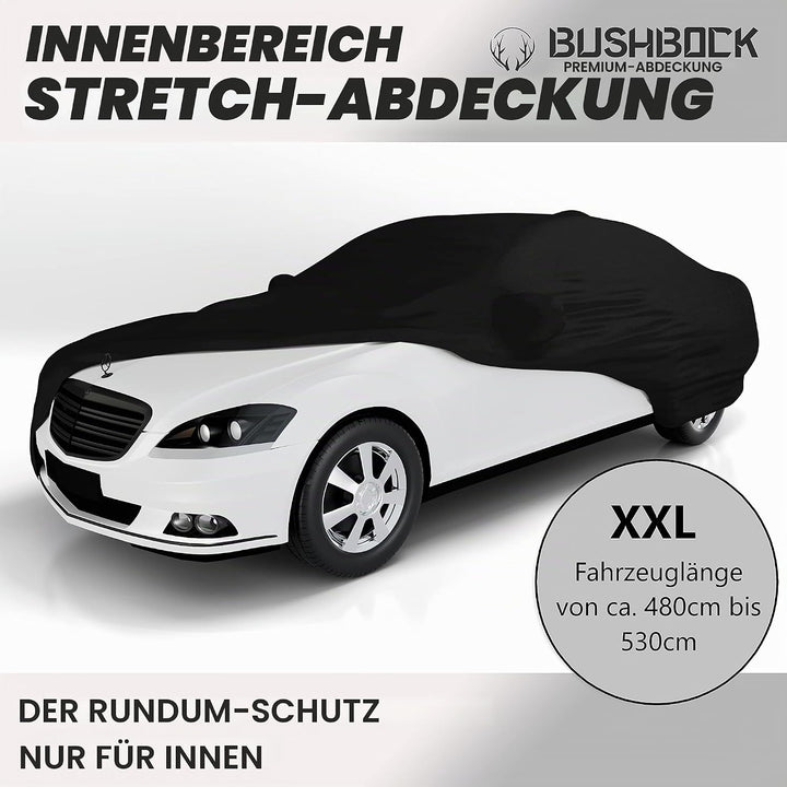 BUSHBOCK® Premium Autoabdeckung Indoor - Satin Schutzhülle Stoff - Abdeckplane Autoplane Autogarage