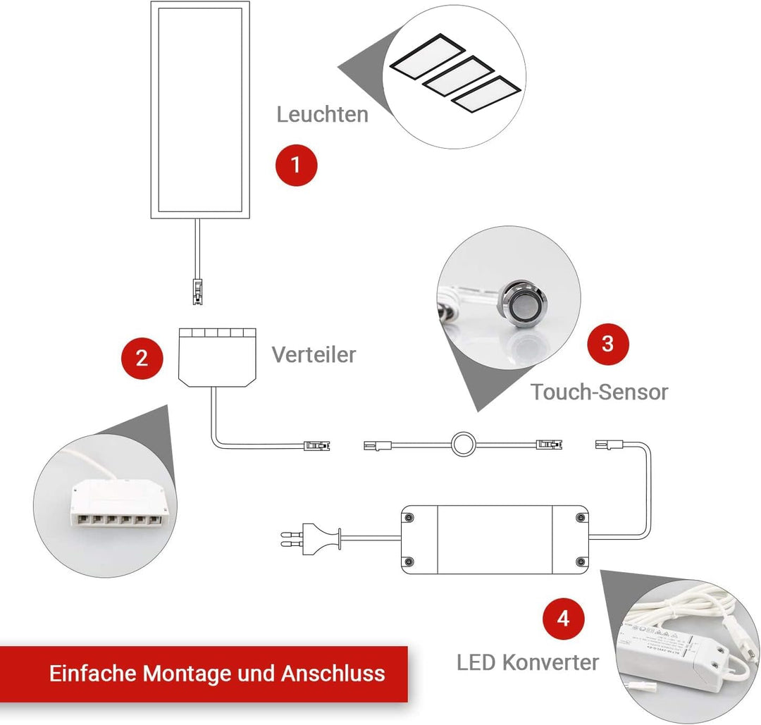 LED Unterbauset 3er Set 6W 24V warm weiss 300lm mit Touch-Sensor dimmbar Flächenlicht Küchenleuchte