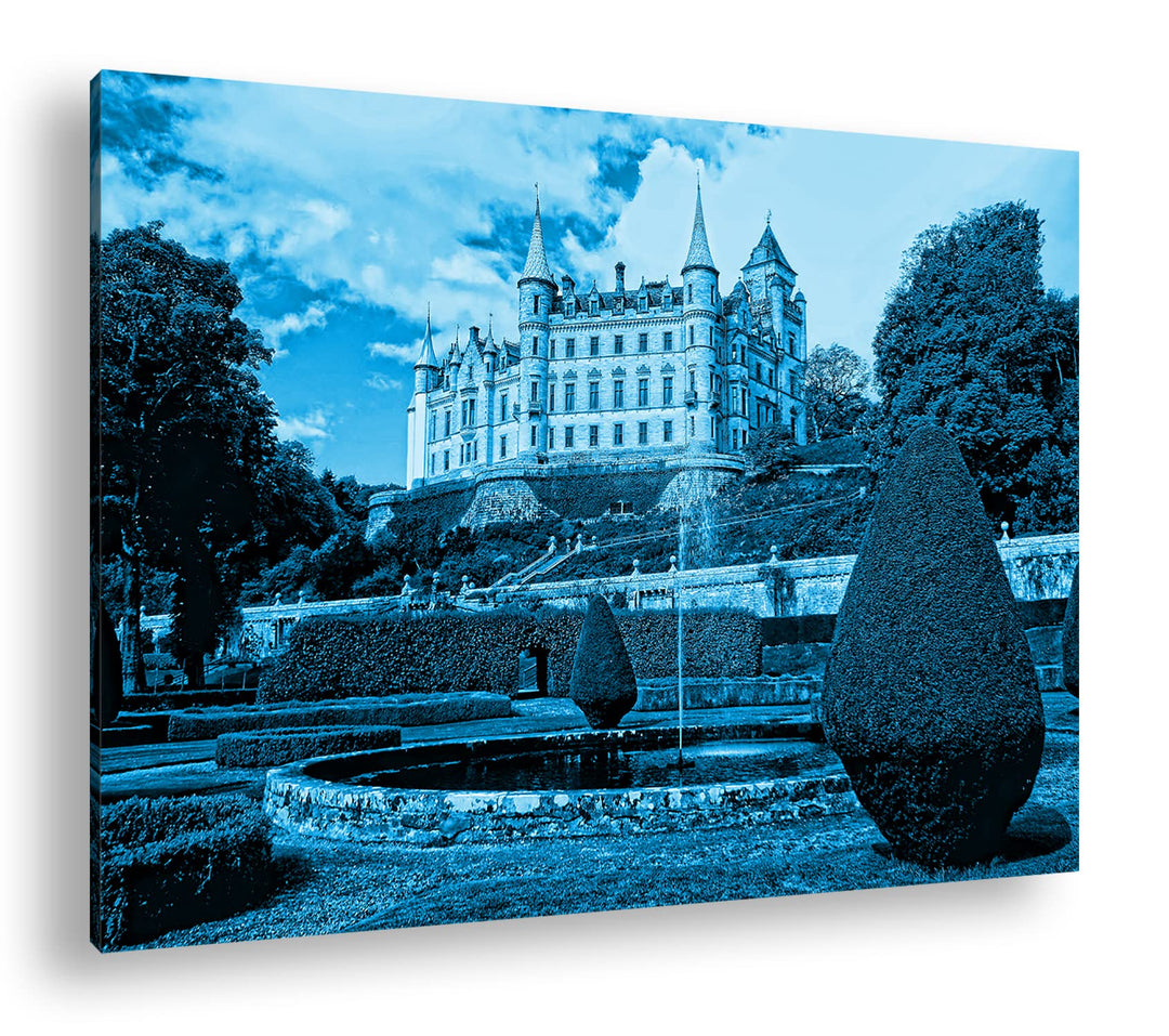 deyoli edles Schloss in Schottland Format: 80x60 Effekt: Monocrome Blau als Leinwand, Motiv fertig g