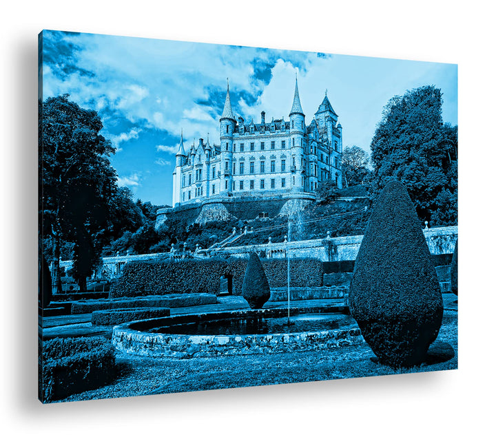 deyoli edles Schloss in Schottland Format: 80x60 Effekt: Monocrome Blau als Leinwand, Motiv fertig g