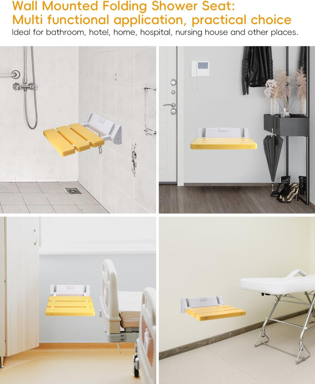 FreeTec Duschklappsitz Duschsitz Klappbar Wandmontage Belastbar bis 130kg Tragkraft Zusammenklappbar