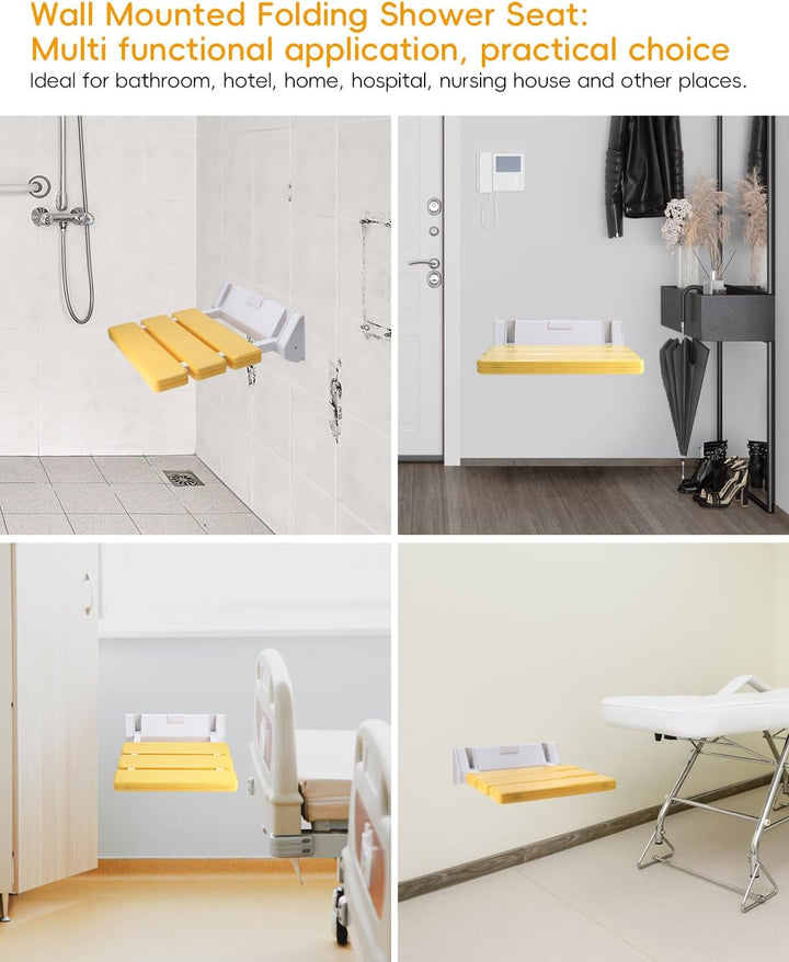 FreeTec Duschklappsitz Duschsitz Klappbar Wandmontage Belastbar bis 130kg Tragkraft Zusammenklappbar