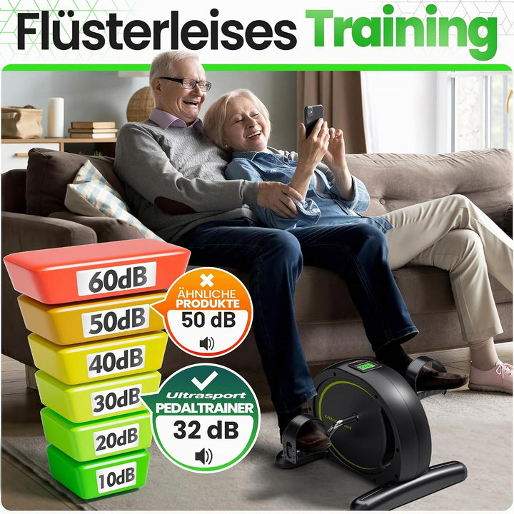 Ultrasport Pedaltrainer für Zuhause CE Zertifiziert inkl. Antirutsch-Matte und Gurt I Extraleiser Ar