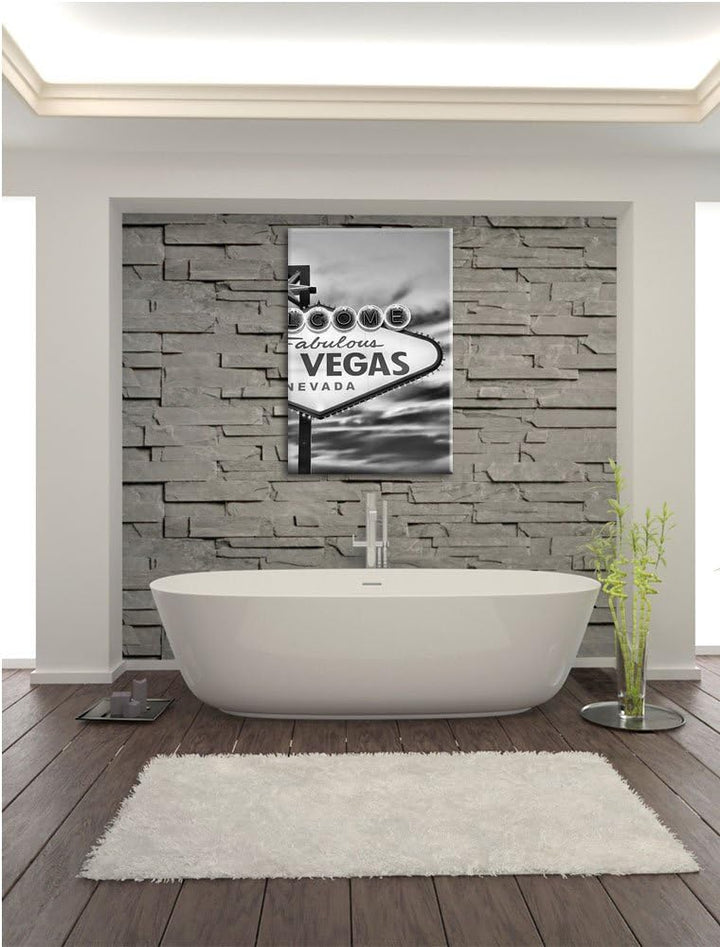 Pixxprint Las Vegas Schild / 100x70cm Leinwandbild bespannt auf Holzrahmen/Wandbild Kunstdruck Dekor