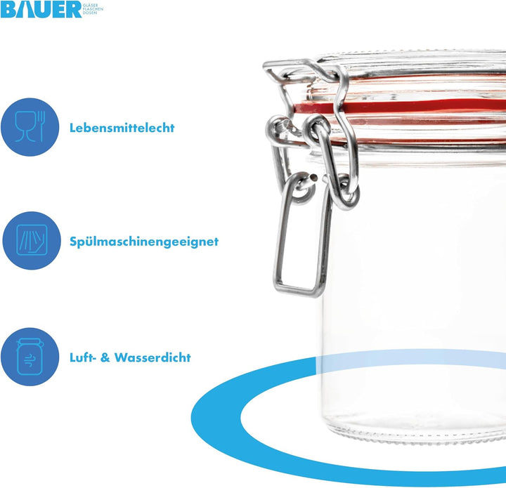 Flaschenbauer - 12 Drahtbügelgläser 212 ml, verwendbar als Einmach- und Fermentierglas, zur Aufbewah