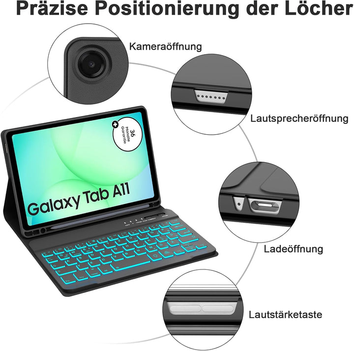 IVEOPPE Tastatur für Samsung Galaxy Tab A11 8.7 Zoll 2025, 7-Farbige Beleuchtung, Hülle Tastatur für