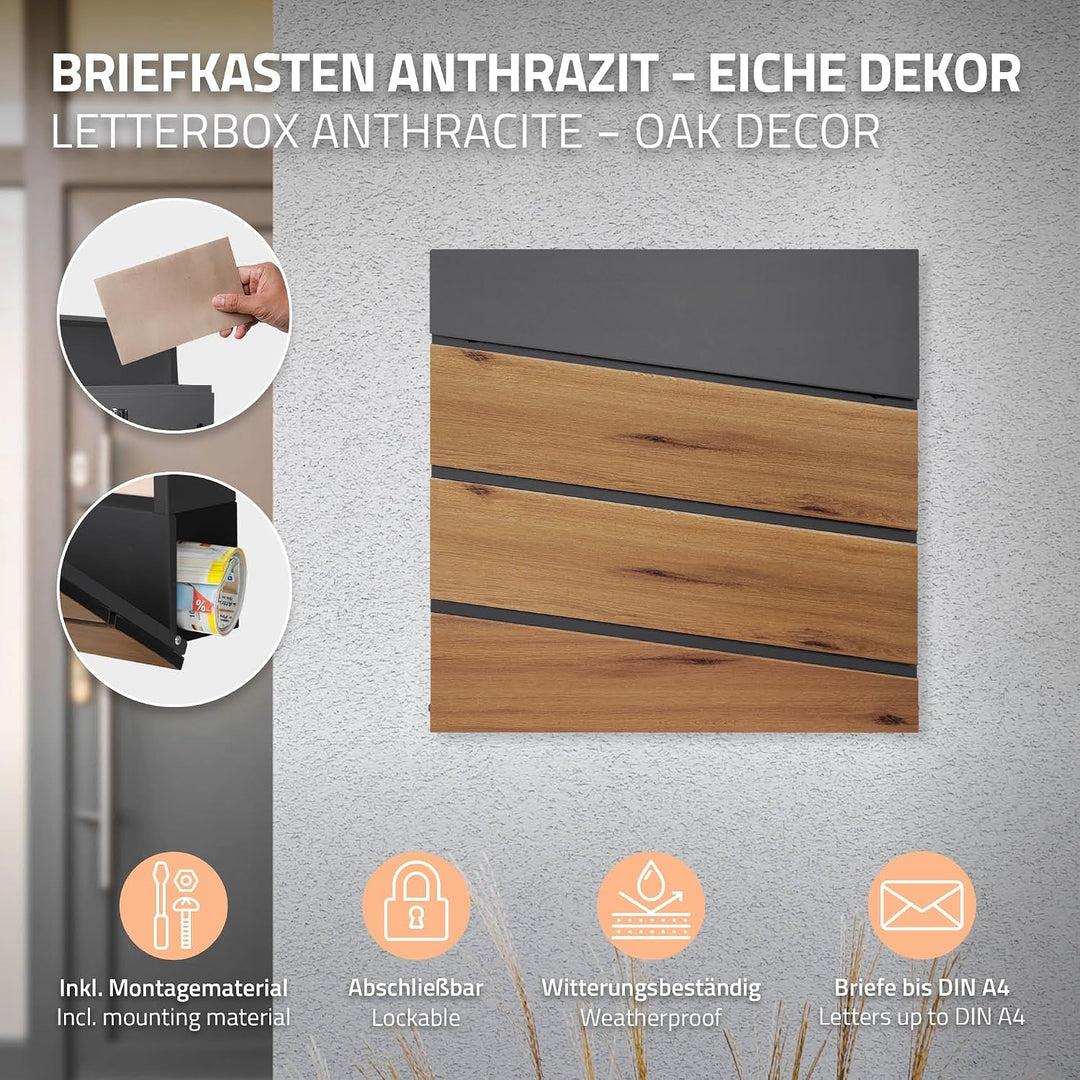 ECD Germany Standbriefkasten mit Zeitungsfach, Design Briefkasten mit Pfosten, Briefkastenanlage, Br