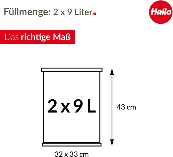 Hailo Öko duo Plus M Tret-Mülltrenner - freistehender 2 x 9 Liter Doppelmülleimer aus Stahlblech - M