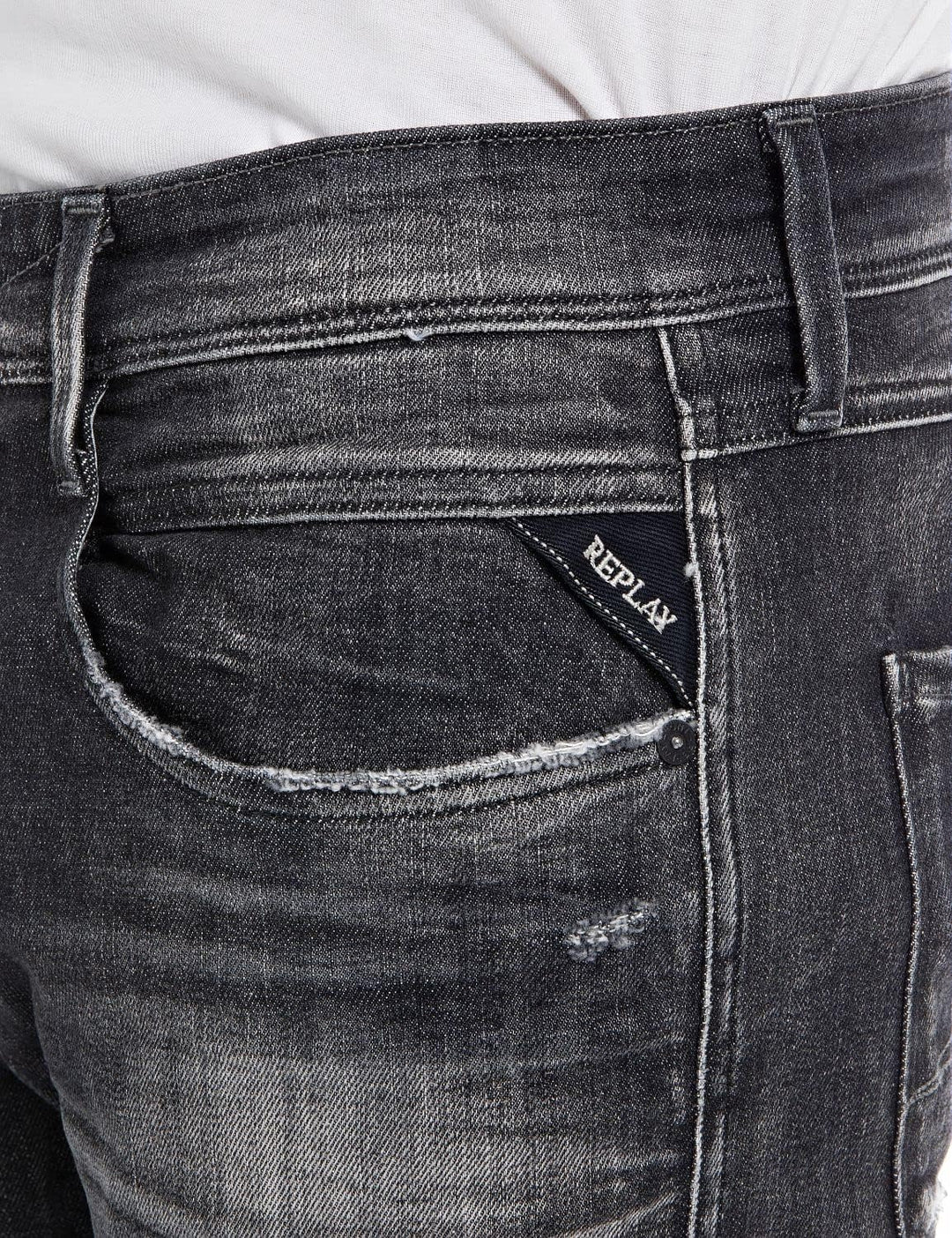 Replay Herren Jeans Anbass Slim-Fit Aged mit Power Stretch, 097 Dark Grey