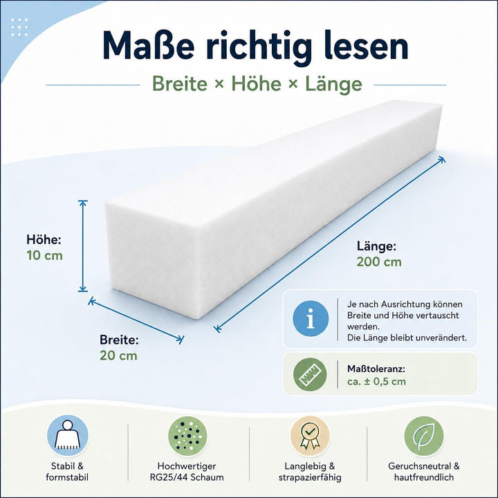 All4All Matratzenverlängerung – Zusatzmatratze - Schaumstoff zuschnitt - Matratzenkeil - Bett Lücken
