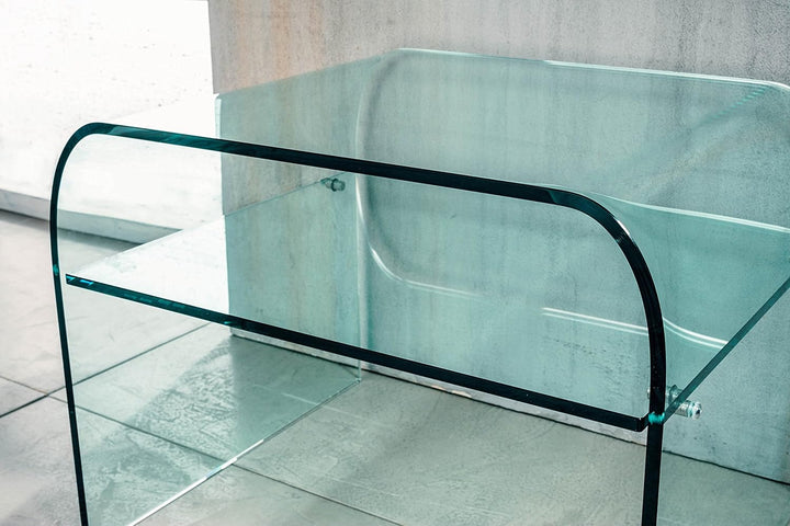IMAGO FACTORY Dream Nachttisch aus Glas, gewölbt, transparent, mit Ablagefläche, für Wohnzimmer, Ein