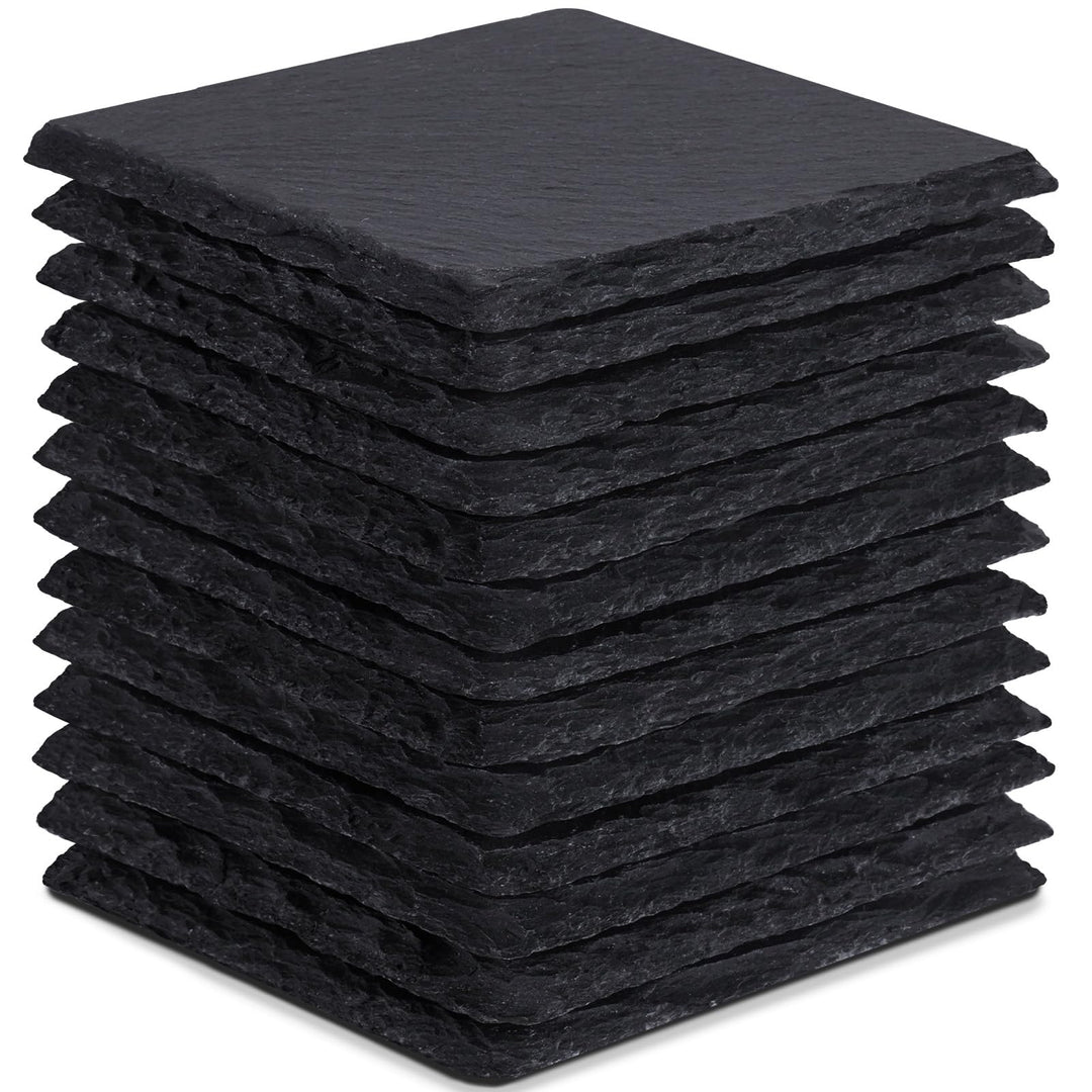 13 Stück Schiefer-Getränkeuntersetzer, GOH DODD 4 Zoll Schwarze Steinuntersetzer Set, Lasergravierte