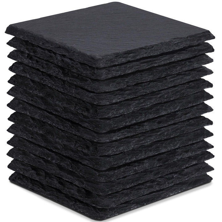 13 Stück Schiefer-Getränkeuntersetzer, GOH DODD 4 Zoll Schwarze Steinuntersetzer Set, Lasergravierte