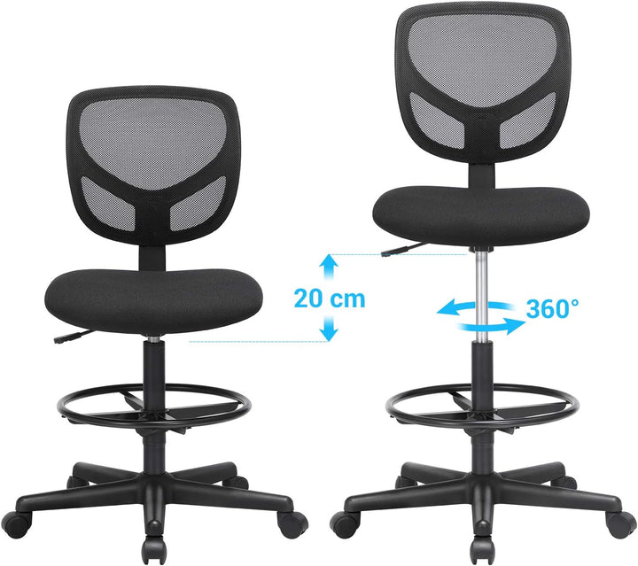 SONGMICS Arbeitsstuhl, Bürostuhl, Sitzhöhe 55-75 cm, hoher Drehstuhl mit Verstellbarer Fussstütze, B