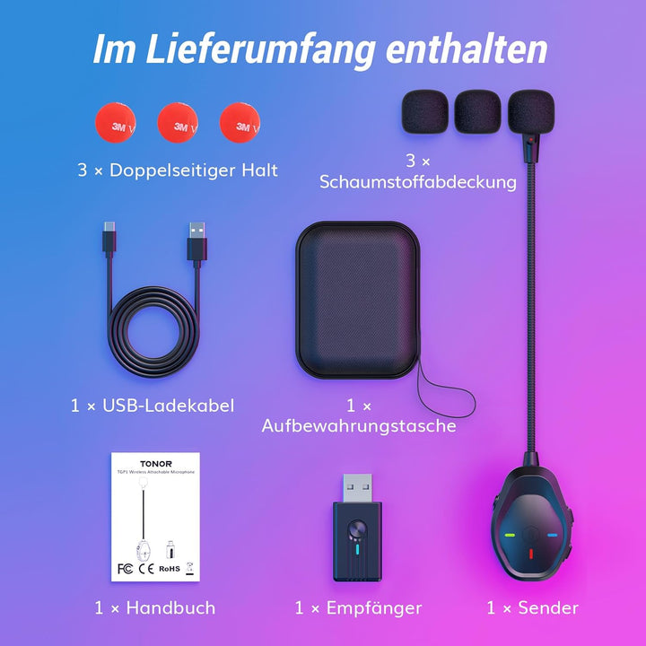 TONOR Kabellos ModMic Kompatibel mit PS4/PS5, Rauschunterdrückung/EIN-klick-Mute/USB-Aufladbar, Abne