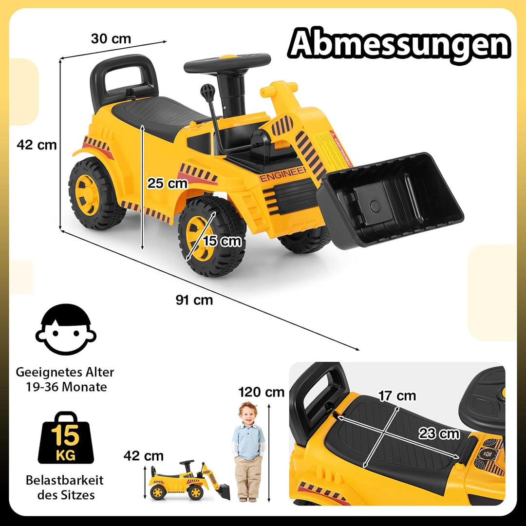 DREAMADE Bagger zum draufsitzen, Kinder Sitzbagger mit Flexibler Schaufel & Hupe & Kippschutz, Aufsi