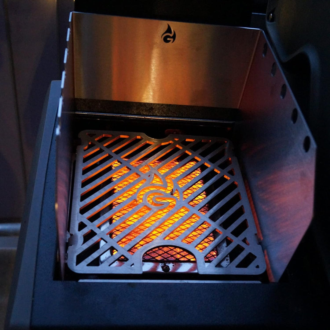 Grillrost.com Das Original Edelstahl Windschutz und Spiesshalter | für Napoleon kleine Sizzle Zone (