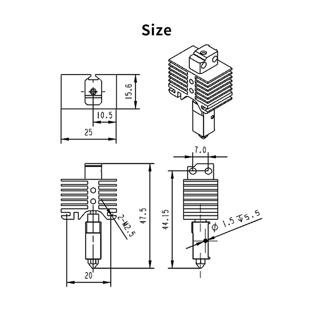 Bis zu 500C Hochtemperatur Upgraded Hotend mit überzogenem Kupfer Heizblock Titan Heatbreak, extra g