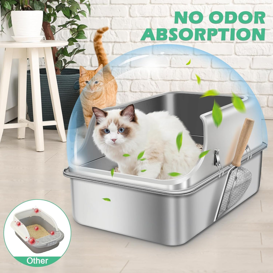 Katzenklo Edelstahl XXL, Stainless Steel Litter Box, Katzentoilette offene mit Metall Schaufel, Cat