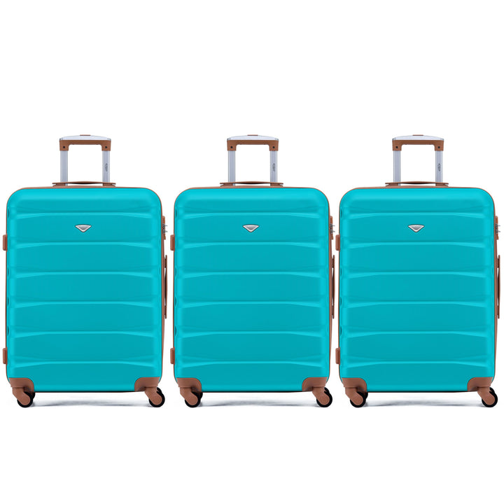 Flight Knight Koffer-Set, Aqua/Hellbraun, Large Set Of 3, Gepäck-Set Large Set Of 3 Aqua/Hellbraun,