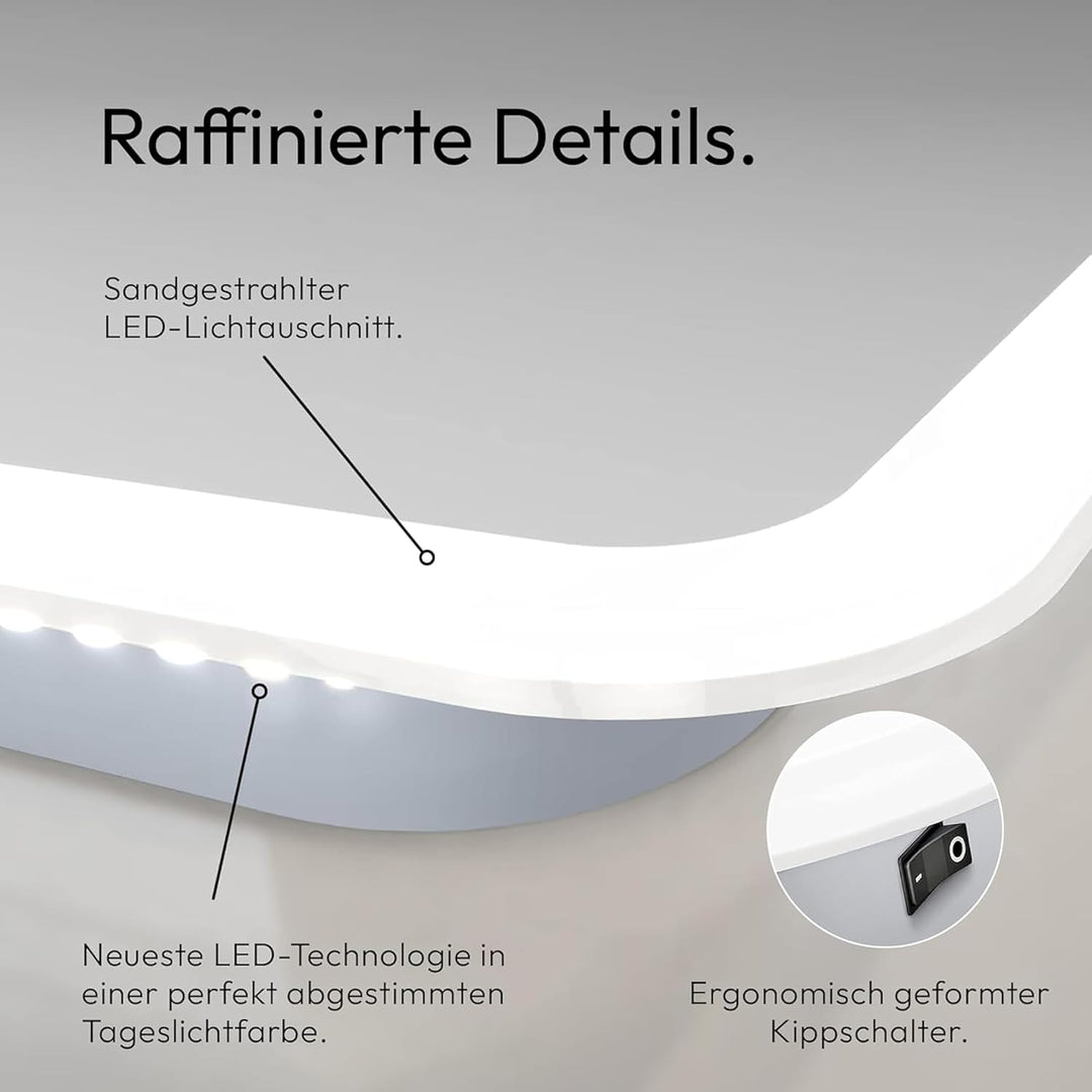 Talos Badspiegel mit Beleuchtung Moon - Badezimmerspiegel 180 x 70 cm - mit umlaufenden Raumlicht -