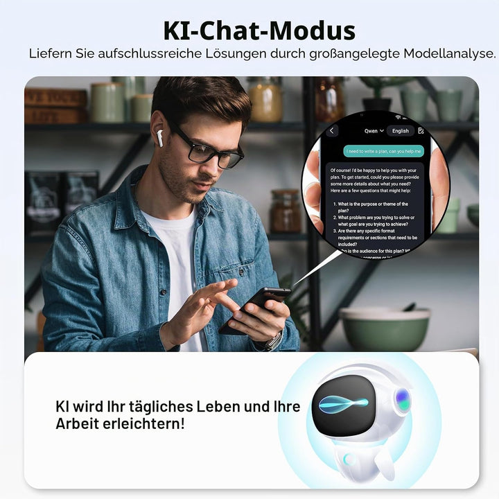 KI Übersetzer Kopfhörer mit Audio und Videoanrufe, 3-in-1 Bluetooth 5.4 Kopfhörer mit 164 Sprachen E