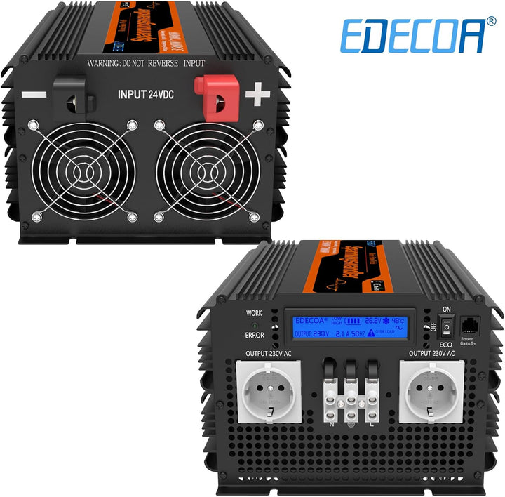 EDECOA Wechselrichter 24v auf 230v Reiner Sinus Spannungswandler 3500w und LCD-Bildschirm mit Fernbe