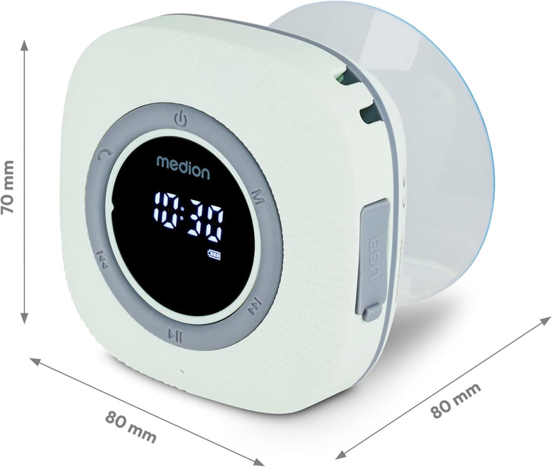 MEDION P66096 Duschradio mit Bluetooth (Badradio, UKW Radio, Saugnapf, LED-Display, IPX6 Wasserdicht