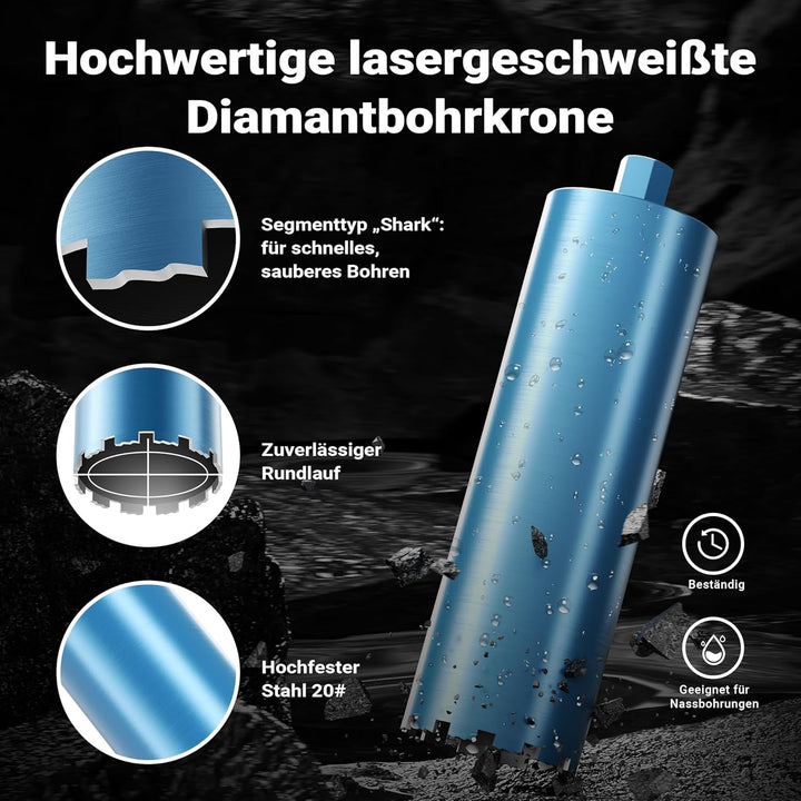 Wiltec Diamantbohrkrone Typ 1 (Shark) Ø 152 mm, Bohrkrone 450 mm, 1¼ UNC Nassbohrkrone, Diamantbohre