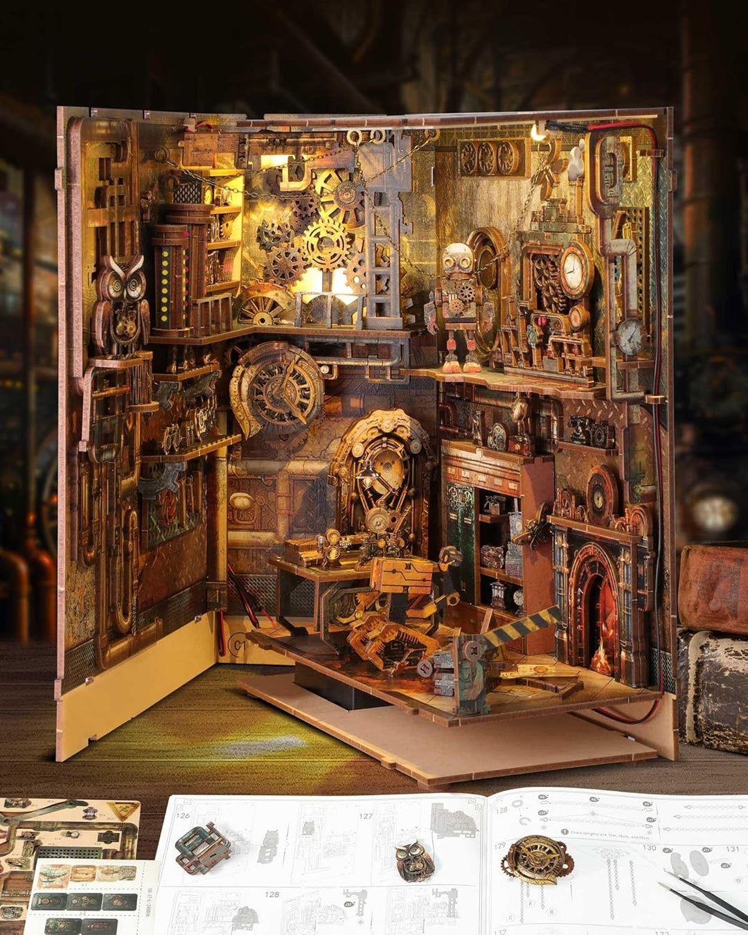 RONSTONE Book Nook - DIY Miniatur Puppenhaus Booknook Kit mit Staubschutzhülle - Buchstütze Bücherre