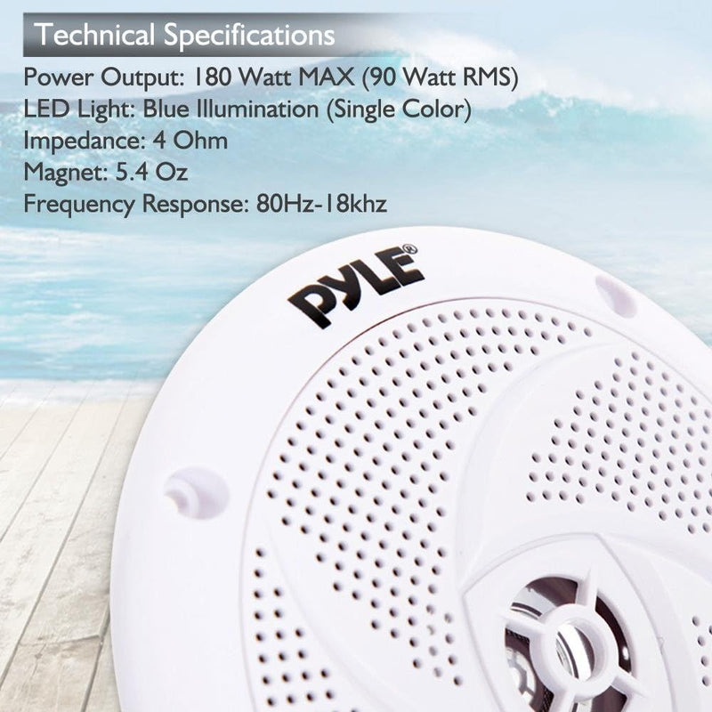 Pyle Marine Speakers - 5.25 Inch 2 Way Waterproof and Weather Resistant Outdoor Audio Stereo Sound S