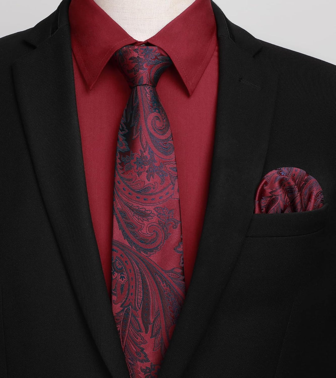 HISDERN Herren Hemd Langarm Einfarbige Hemden mit Krawatte und Taschentuch Formelle Businesshemd Hoc
