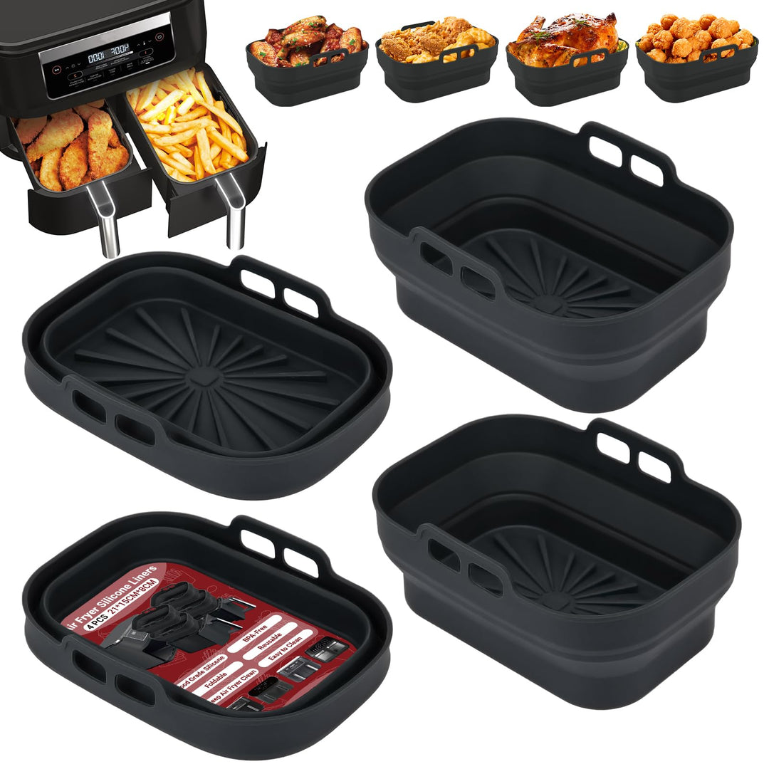 Alyvisun 4 Stück Airfryer Silikon Basket Wiederverwendbar Backform Air Fryer Silikonformen Rechtecki