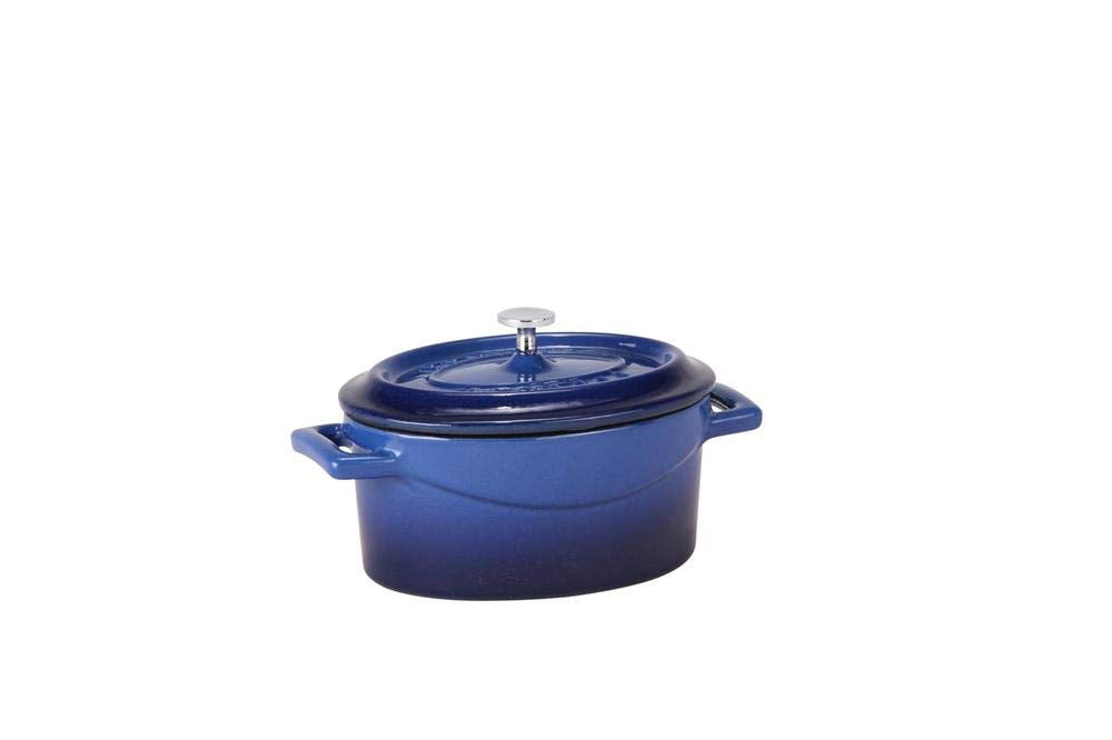 Pentole Agnelli Slowcook Ovale Auflaufform aus Gusseisen mit 2 Griffen, blau, 12 cm 12 x 9 Cm Blau,