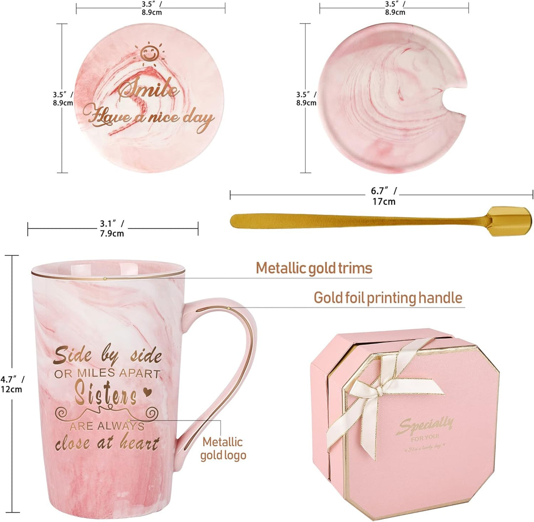 Schwestern Becher Schwester Geburtstag Geschenke Kaffeebecher Set - Side by Side oder Miles Apart Si