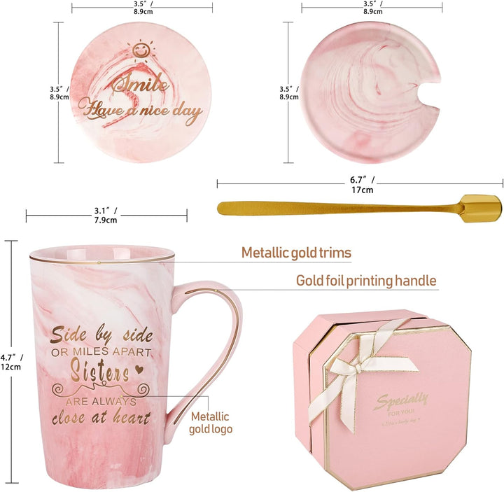Schwestern Becher Schwester Geburtstag Geschenke Kaffeebecher Set - Side by Side oder Miles Apart Si