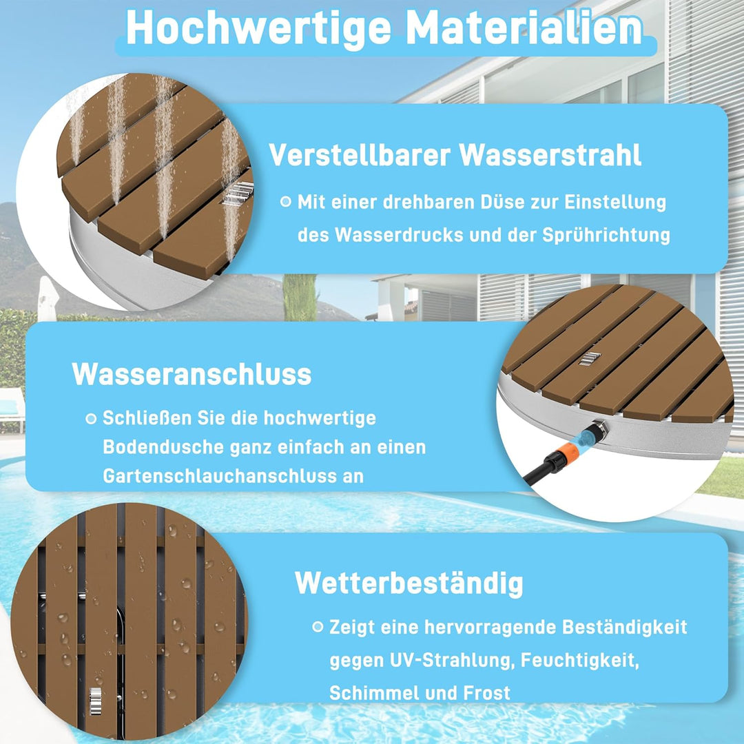 UISEBRT Gartendusche Aussendusche aus WPC und Aluminium - Mobile Bodendusche Solardusche Campingdusc