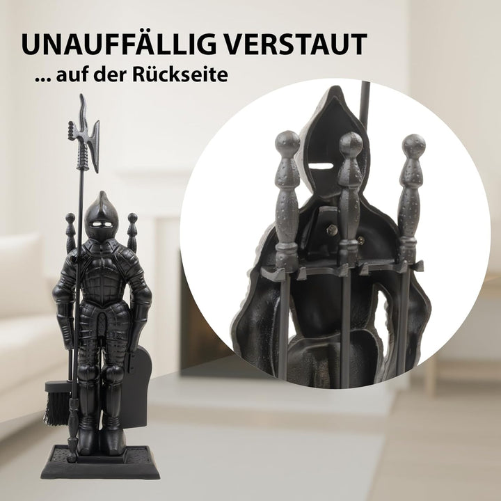 Kamingarnitur Kaminbesteck Kaminset Ofenbesteck Tiefschwarz Modell Ritter Ritterrüstung 4-tlg schwar