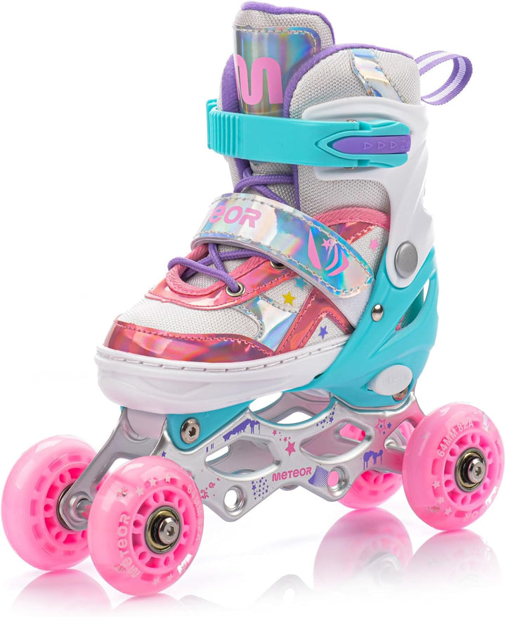 meteor verstellbare 4‑in‑1 Kinder Inline-Skates – Rollschuhe Inliner Schlittschuhe – ABEC‑7 PU‑Räder
