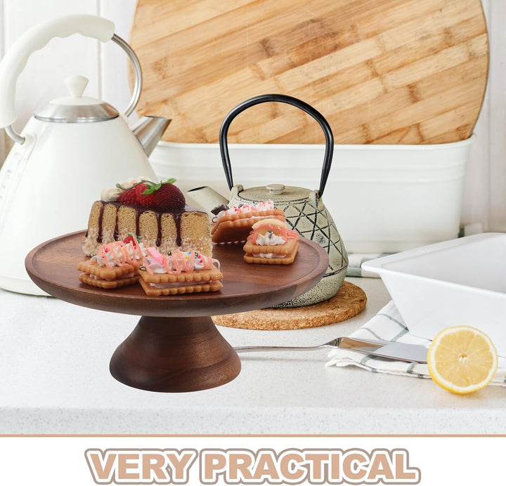 Sosoport Serviertablett Aus Akazienholz Rundes Holztablett Mit Stabilem Fuss FüR Kuchen Snacks Und C