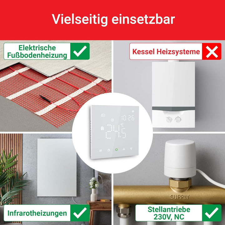 Elektrobock PT741W-EI Raumthermostat mit WiFi | Smartes Thermostat für Fussbodenheizung & Elektrohei