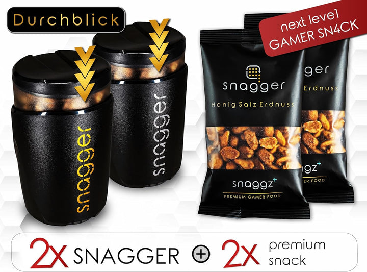 snagger DOPPELPACK GAMER/Der Snackspender/saubere Hände beim snacken/für Erdnüsse, NicNacs, m&m/Gesc