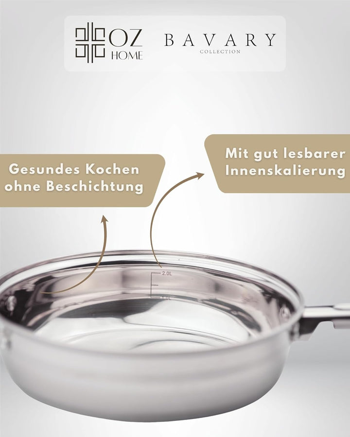 BAVARY Topfset, 12-teilig – 18/10 Edelstahl-Kochtopfset mit Glasdeckeln – Supercapsule-Boden – geeig