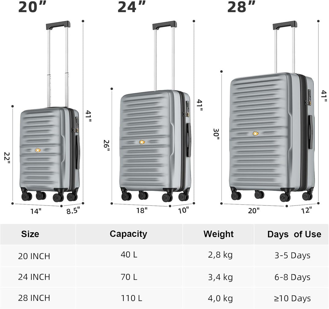 MGOB Koffer Mittelgross Hartschalen Trolley Polycarbonat Leicht Reisekoffer mit TSA-Schloss, 66x44x2
